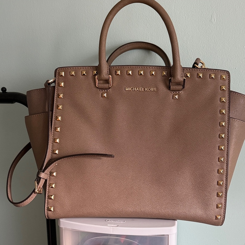 Michael Kors Tan Studded Satchel